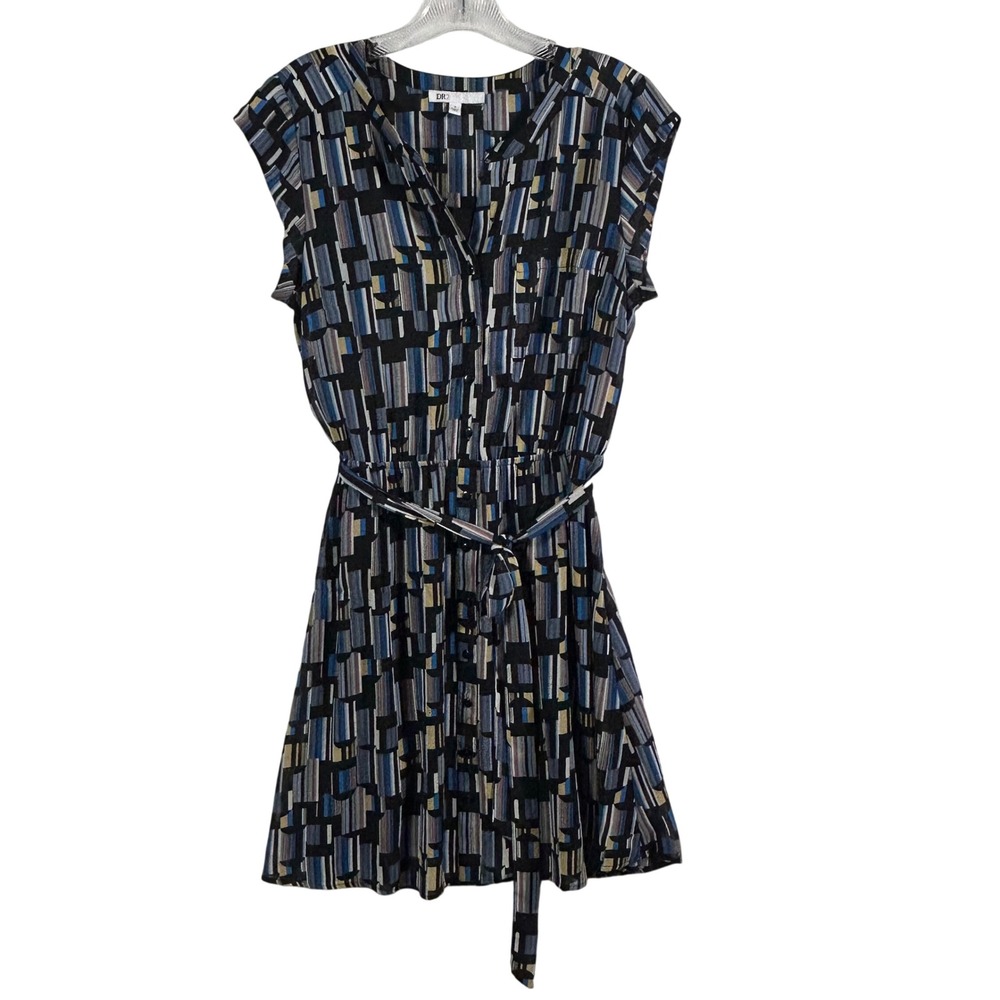 DR2 by Daniel‎ Rainn Womens Geometric Abstract Shirt Dress Blue Black Small S
